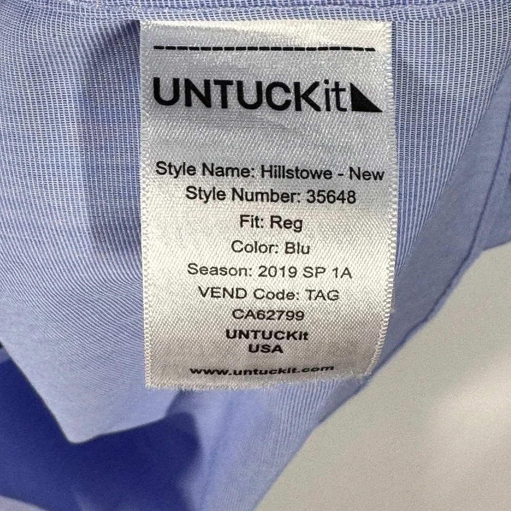 UNTUCKit Men's Shirt XXL Blue Hillstowe Short Sleeve Button Up Wrinkle Free - Picture 6 of 10